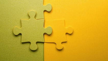 Fototapeta premium Three puzzle pieces connected on a surface, symbolizing collaboration and teamwork