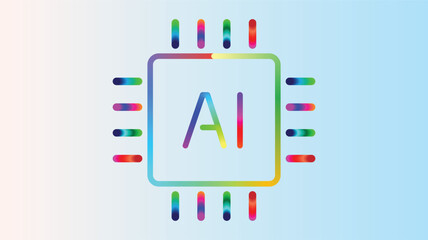 AI Technology Concept with Colorful Gradient and Black Outline Icons, Showcasing Modern Artificial Intelligence Solutions and Machine Learning Innovation