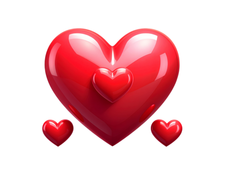 3d red heart icon with three smaller hearts isolated on a transparent background. - Powered by Adobe