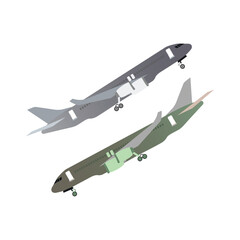 2 Top view of a modern white airplane on a transparent