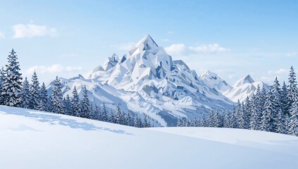 Illustrated winter landscapes featuring mountains, ideal for travel and adventure themes, seasonal exploration