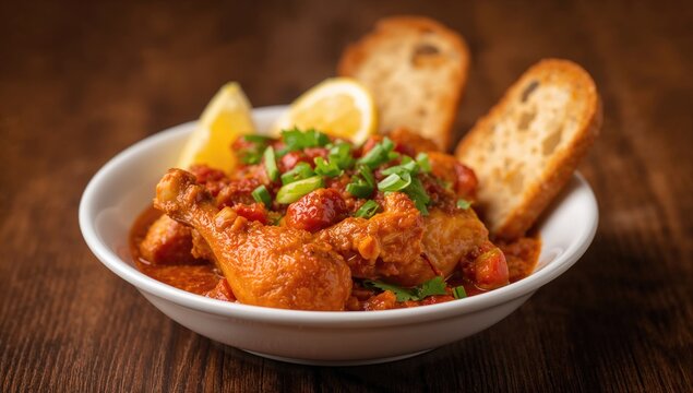 Afritada Manok, a traditional Spanish dish with chicken, showcasing a protein-rich meal