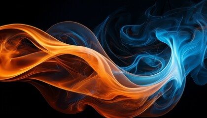 Abstract Swirling Flames Blue And Orange Against A Black Background