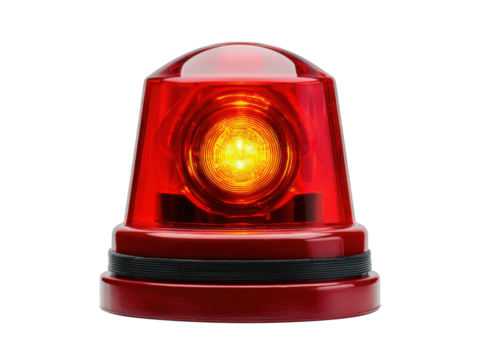 A red and yellow traffic light with a yellow light on top