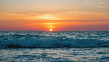 Ocean horizon with sunset, summer travel backdrop, seasonal change