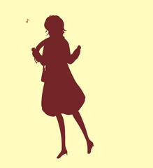 外出する女性　はしゃぐ　冬　シルエット