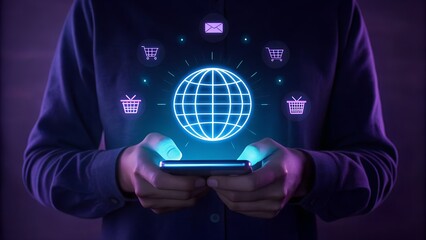 Seamless global e-commerce shopping experience with smartphone technology visualization