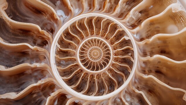 Nautilus shell showcasing intricate symmetry and spiral structure, highlighting growth patterns, Earth Day