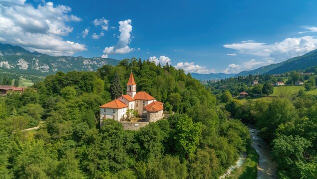 Moraca Monastery nestled in Moraca Gorge under a clear blue sky, preservation