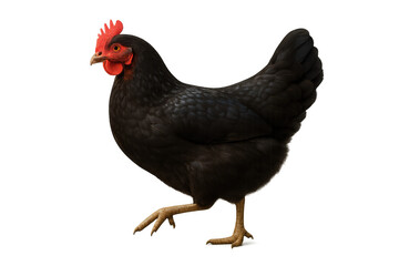 Fototapeta premium Black hen walking, farm animal representing poultry, agriculture, and organic food production, transparent background