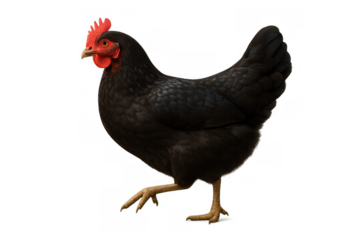 Black hen walking, farm animal representing poultry, agriculture, and organic food production, transparent background
