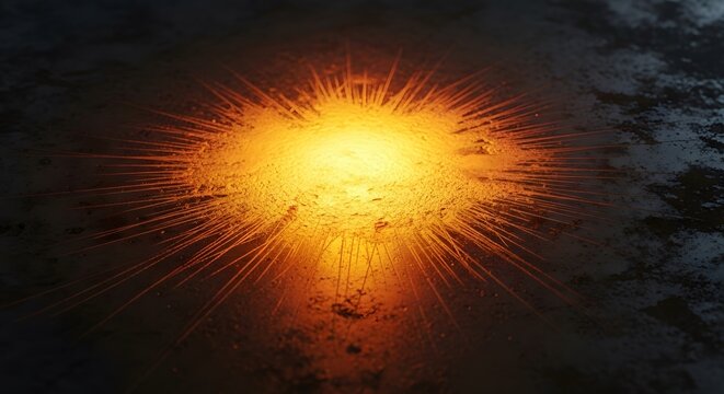 Radiant orange light burst with glowing rays on textured surface