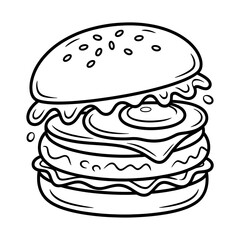 Burger on white background outline drawing style fast food junk food symbol icon 100 characters