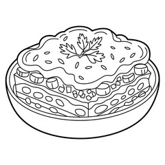 Lasagna on white background simple outline drawing style pasta dish delicious food 100 characters