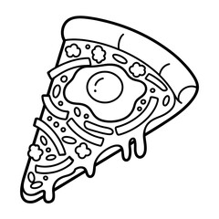 Outline pizza slice with fried egg sausage and cheese vector illustration line art