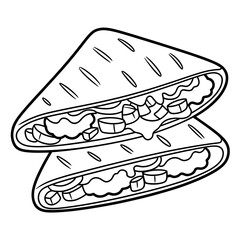 Outline quesadilla with filling vector illustration isolated line art style design