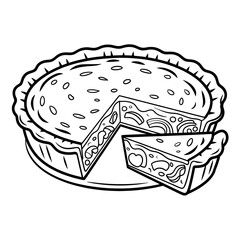 Outline pie with filling and cut piece vector illustration coloring page line art