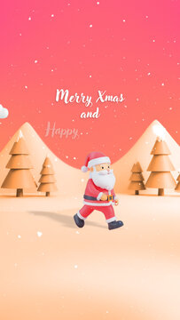 Christmas Santa Kawaii 3D Logo Reveal Vertical Animation
