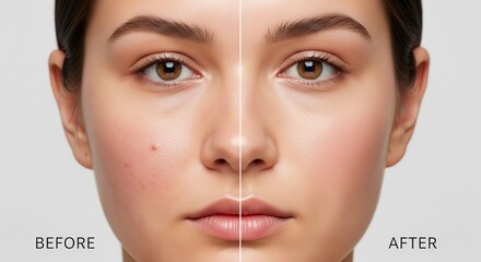 Captivating facial portrait illustrating impressive skin enhancement, showcasing the journey to a beautifully smooth, clear, and radiant complexion, free of imperfections