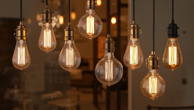 Filament lights in a decorative arrangement, enhancing ambiance, seasonal decor - Powered by Adobe