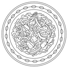 Top view of rice salad with chicken vegetable nutrition dieting vector illustration