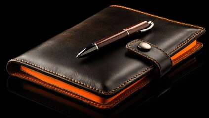Brown Leather Notebook with Pen, Luxury Writing Accessory.