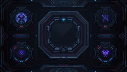 Sci-fi style game frames and buttons, enhancing user interface interaction