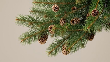 Pine Tree Branches with Cones, natural texture for backgrounds