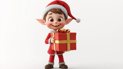 Cheerful Elf Character Holding Gift with Christmas Spirit.