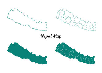 Nepal Country Map Turquoise Outline and Solid on White Background