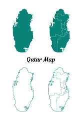 Teal Qatar Map Outlines on White Background