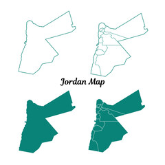 Jordan Map Turquoise Outline and Solid on White Background
