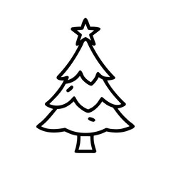 Fototapeta premium Outline drawing of a Christmas tree with star on top 