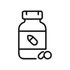 Fototapeta premium Line art of vitamin bottle with capsules on white background 