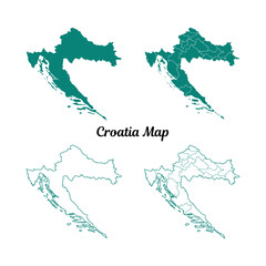 Croatia Map Teal Silhouette and Outline on White Background