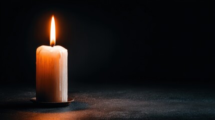 Tranquil white candle flame on dark background with ample copy space for meditation and reflection