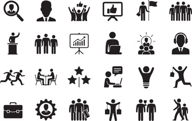 Business and teamwork icons in black silhouette on white background vector