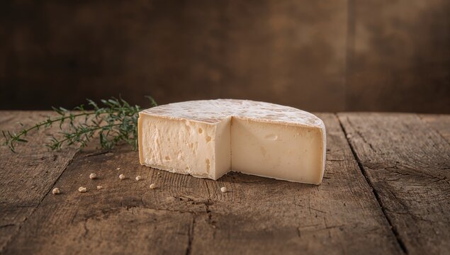 Piece of cheese resting on a rustic wooden surface, fiber-dense choice