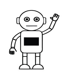 Cute Robot Waving with Futuristic Interface