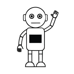 Cute Robot Waving with Holographic Screens
