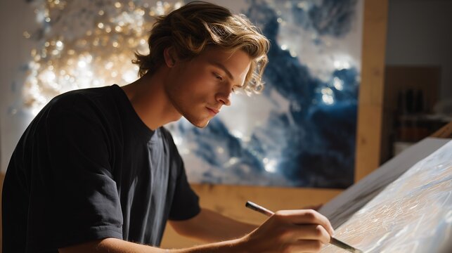 Street artist painting a large mural visualizing city air quality while data scientist projects holographic pollution maps — concept of creative-scientific collaboration, urban environmental