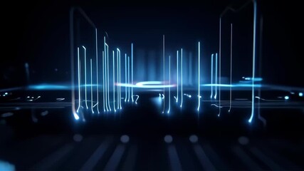 Futuristic digital interface glowing blue abstract background with geometric shapes and particles bright - Powered by Adobe