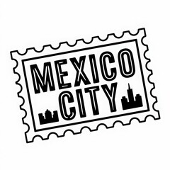 Obraz premium This design features a stylized stamp with the words Mexico City prominently displayed. The outline includes silhouettes of the citys skyline, symbolizing its vibrant culture and architecture.