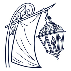 Ornate street lantern with banner for signage