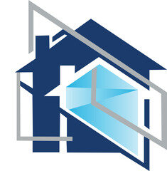 Abstract Blue House Geometric Logo Design architecture