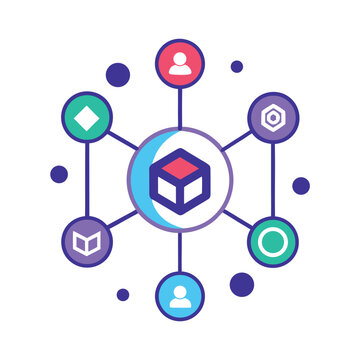 Defi Ecosystem with Connected Token Icons Vector