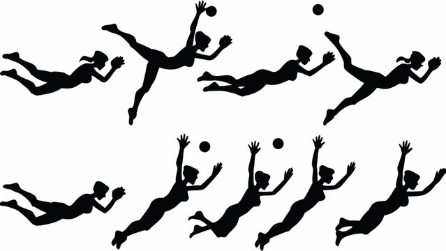 Dynamic silhouette collection of energetic volleyball players in action, athletic and powerful, perfect for sports branding, team spirit designs, and active lifestyle visuals