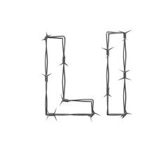 3D barbed wire typeface, capital and small letter L