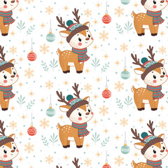 Cute Christmas Reindeer Seamless Winter Pattern for Kids