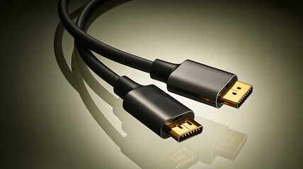 High quality hdmi cable with gold connectors on gradient background
